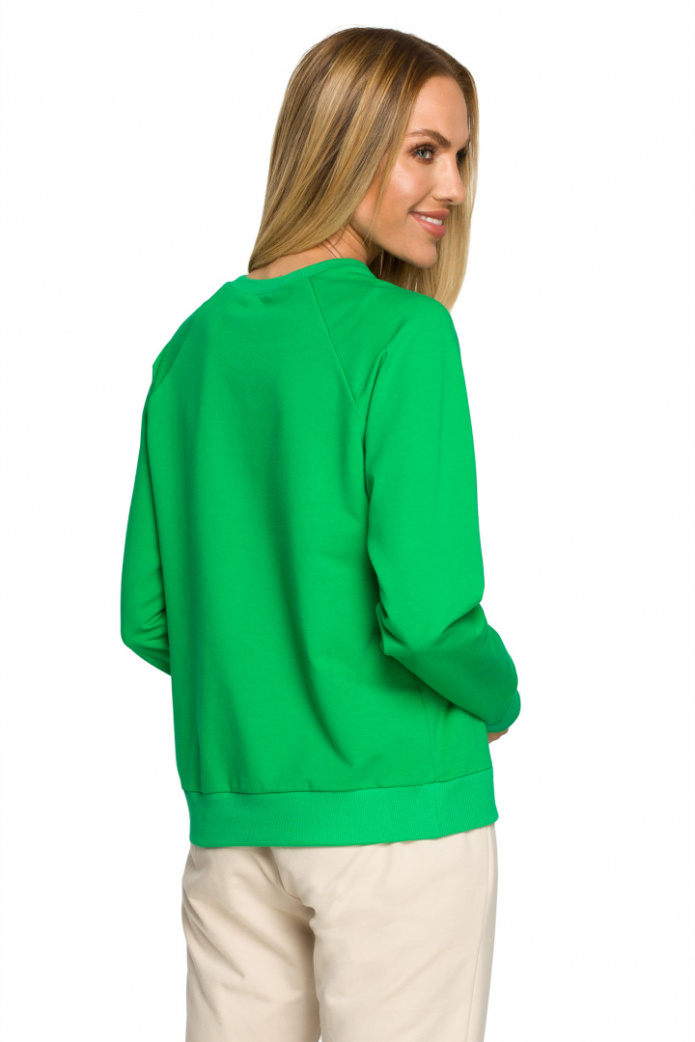 Bluza damska dresowa z haftem i ściągaczem dzianinowa zielona